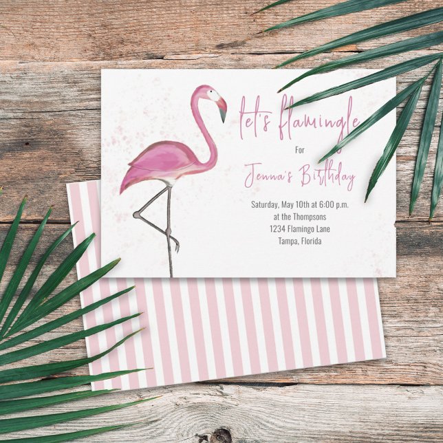 Pink Watercolor Let's Flamingle Cute Flamingo Invitation (Creator Uploaded)