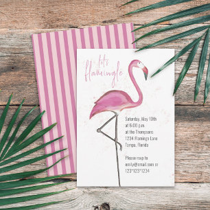 Pink Watercolor Let's Flamingle Cute Flamingo  Invitation