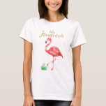 Pink Watercolor Let's Flamingle Gold Glitter Golf  T-Shirt<br><div class="desc">A tropical themed shirt with "Let's Flamingle" in gold glitter and a pink watercolor flamingo.</div>