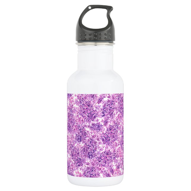 Pink watercolor lilac flowers 532 ml water bottle (Front)