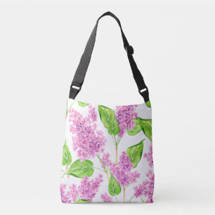 Pink watercolor lilac flowers crossbody bag
