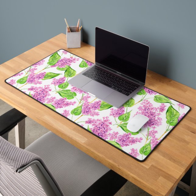 Pink watercolor lilac flowers desk mat (Office 2)