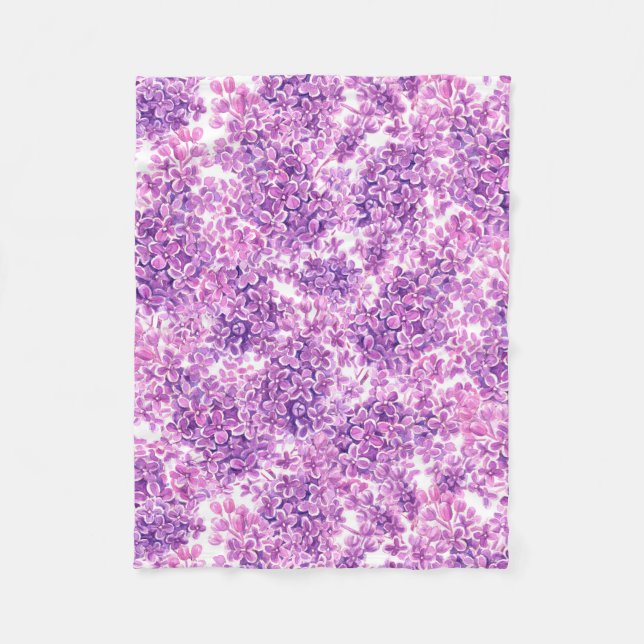 Pink watercolor lilac flowers fleece blanket (Front)