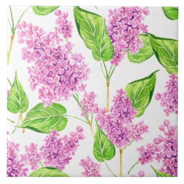 Pink watercolor lilac flowers tile (Front)