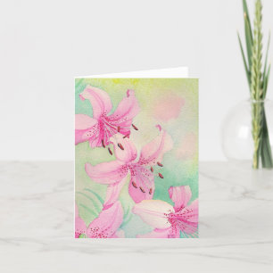 Pink Watercolor Lily - Blank Greeting Card