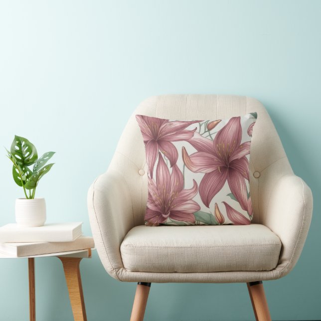 Pink Watercolor Lily Flowers Cushion (Chair)