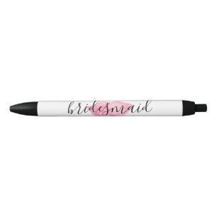 Pink Watercolor Lips Kiss Bridesmaid Black Ink Pen