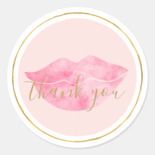 Pink Watercolor Lips Thank you Classic Round Sticker
