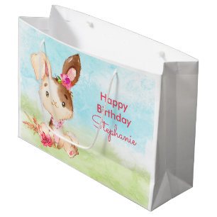 Pink Watercolor Little Bunny Large Gift Bag