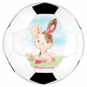 Pink Watercolor Little Bunny Soccer Ball