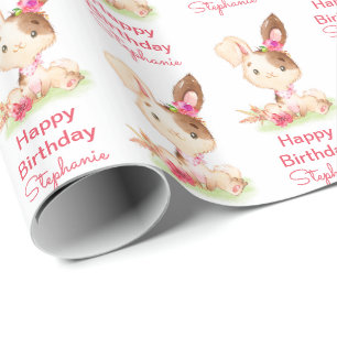 Pink Watercolor Little Bunny Wrapping Paper