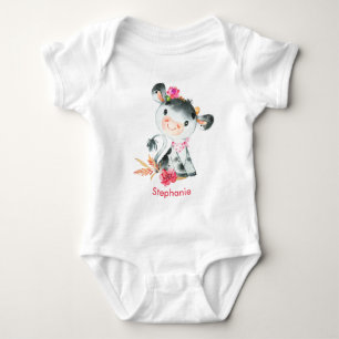 Pink Watercolor Little Cow Baby Bodysuit