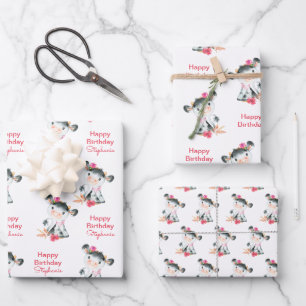 Pink Watercolor Little Cow Wrapping Paper Sheet