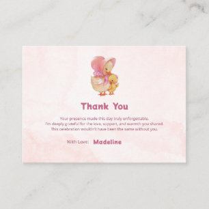 Pink Watercolor Little Ducking Girl Thank You Enclosure Card
