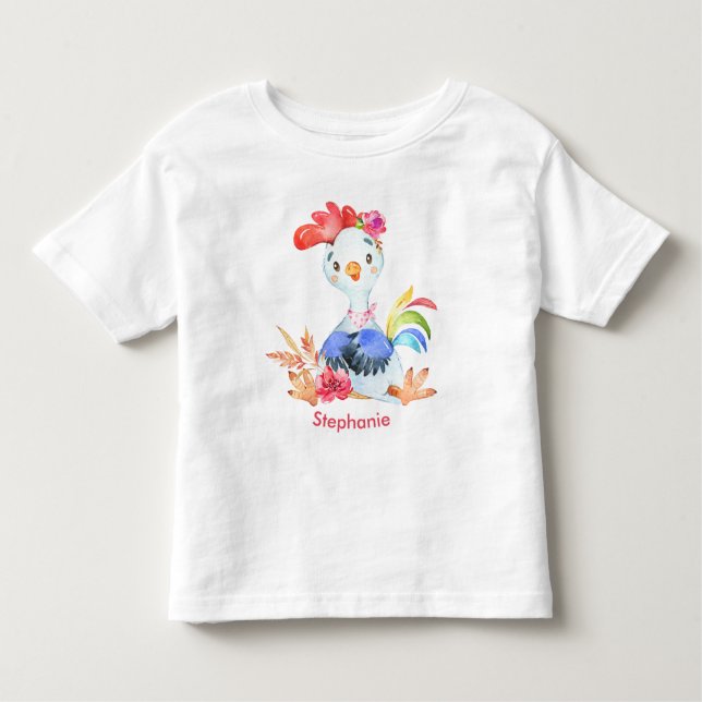 Pink Watercolor Little Rooster Toddler T-Shirt (Front)
