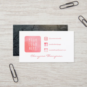 Pink Watercolor Logo & Photo Social Media Business Card