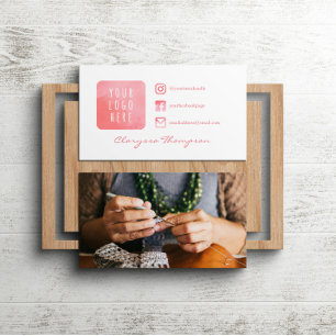 Pink Watercolor Logo & Photo Social Media Business Card