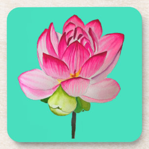 Pink watercolor lotus flower fine art coaster