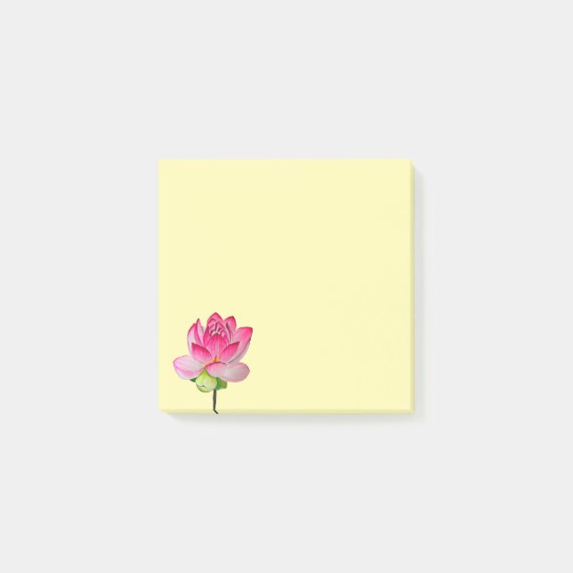 Pink watercolor lotus flower fine art post-it notes (Front)