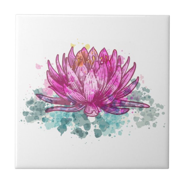 Pink Watercolor Lotus Flower Tile (Front)