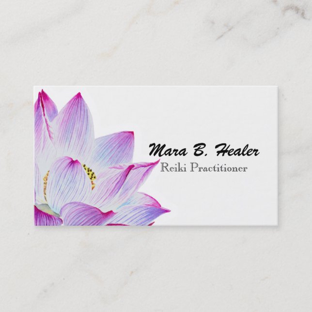 ~ Pink Watercolor Lotus Water Lily Simple Business Card (Front)