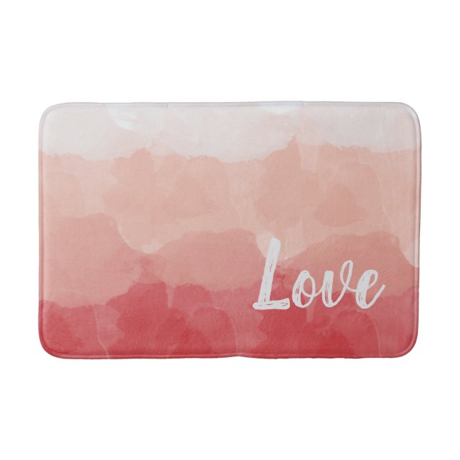 Pink Watercolor Love Bath Mat (Front)