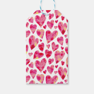 Pink Watercolor Love Heart pattern Gift Tags