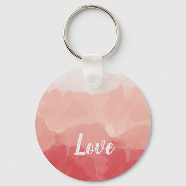 Pink Watercolor Love Key Ring (Front)