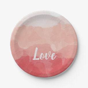 Pink Watercolor Love Paper Plate