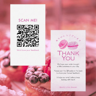 Pink Watercolor Macaron Leave a Review QR Code Business Card