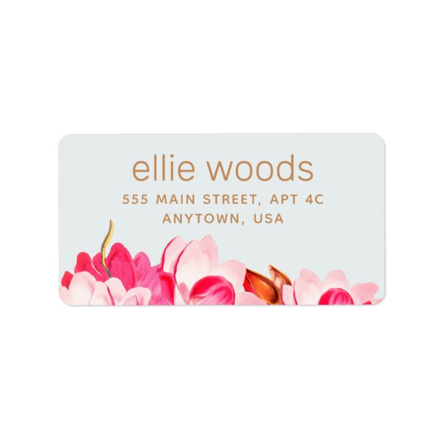 Pink Watercolor Magnolia Floral Address  Label (Front)