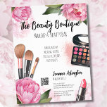 Pink Watercolor Makeup Artist Flyer<br><div class="desc">Pink Floral Watercolor Makeup Artist Flyer. Bursting with vibrant hues and whimsical blooms, this print is a visual feast perfect for makeup artists, beauty bloggers, influencers and anyone seeking a touch of colourful floral elegance with a touch of glam. Featuring bright pink peonies, makeup palette, makeup brushes and lipstick. You...</div>