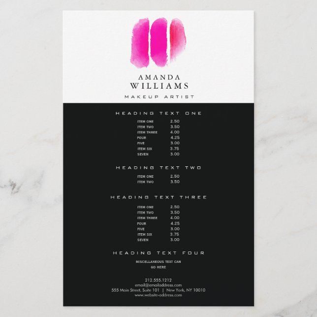 Pink Watercolor Makeup Artist Swatches Flyer (Front)