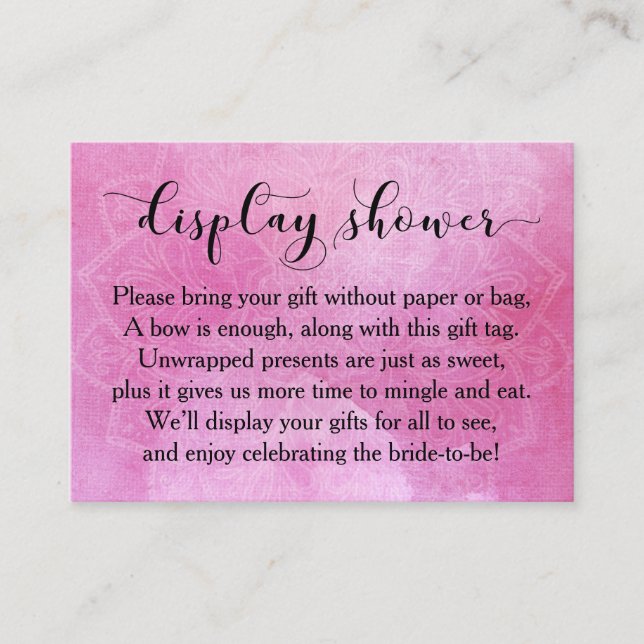 Pink Watercolor Mandala Display Bridal Shower Card (Front)