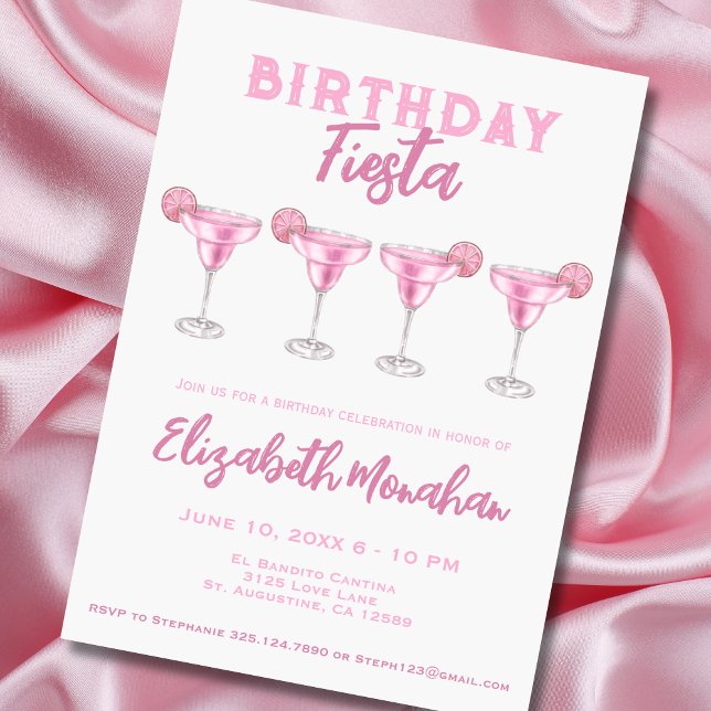 Pink Watercolor Margarita Fiesta Birthday Invitation (Creator Uploaded)