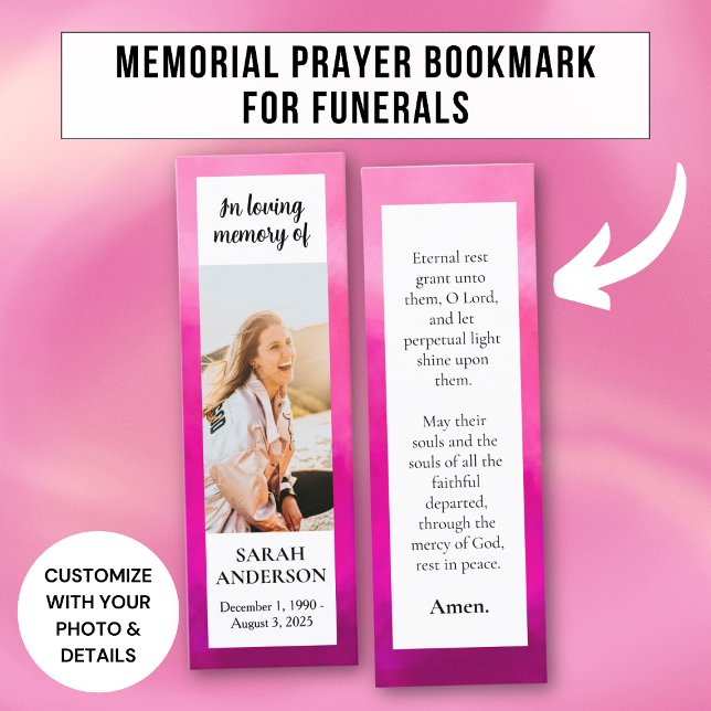 Pink Watercolor Memorial Prayer Card Bookmark (Creator Uploaded)