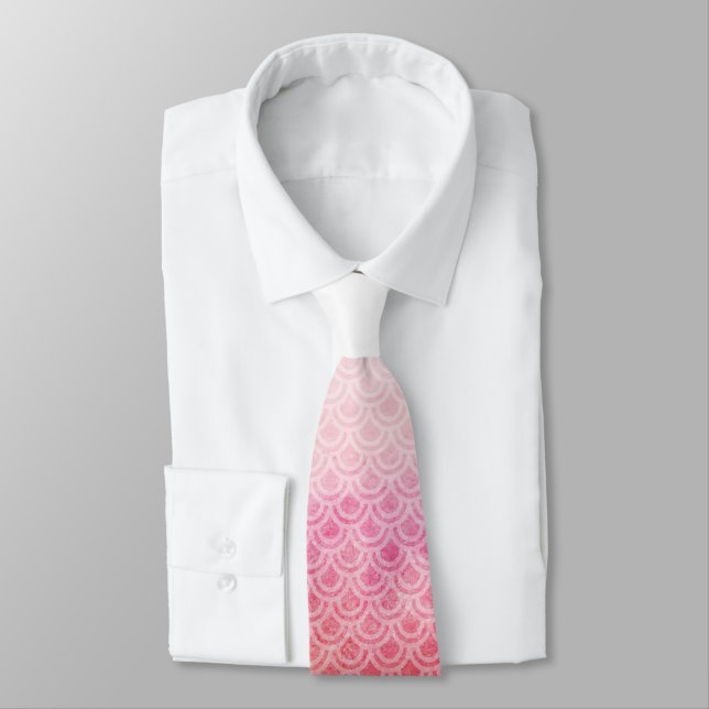 Pink Watercolor Mermaid Tail Pattern Tie (Tied)