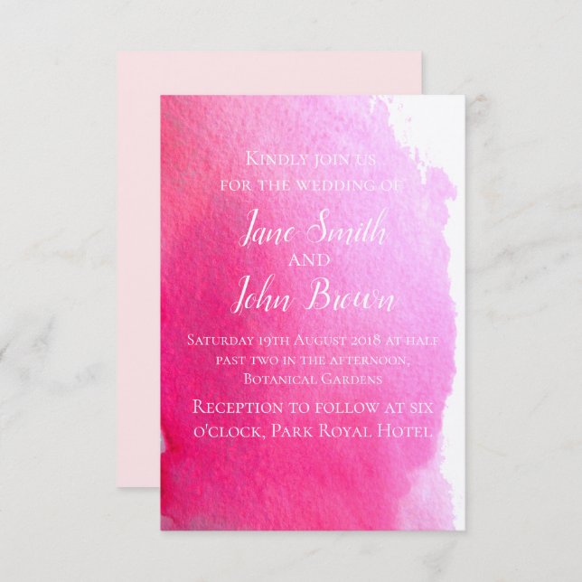 Pink watercolor modern art wedding boho invitation (Front/Back)