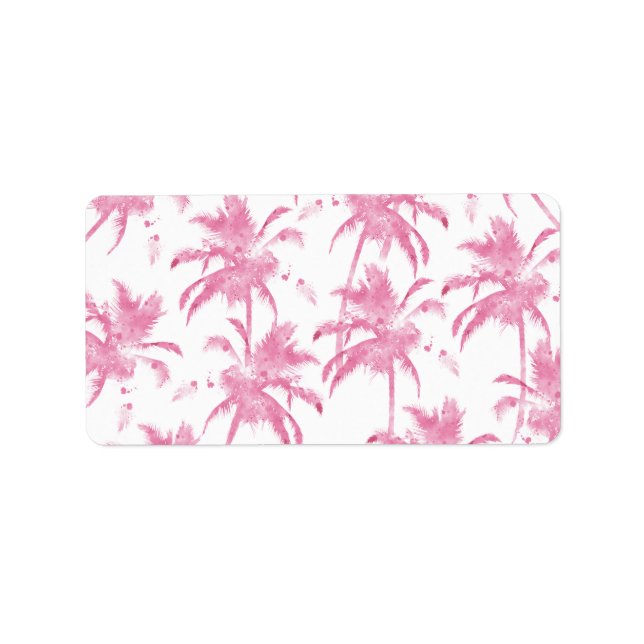Pink watercolor modern palm tree pattern label (Front)