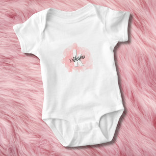 Pink Watercolor Monogram Baby Girl Bodysuit