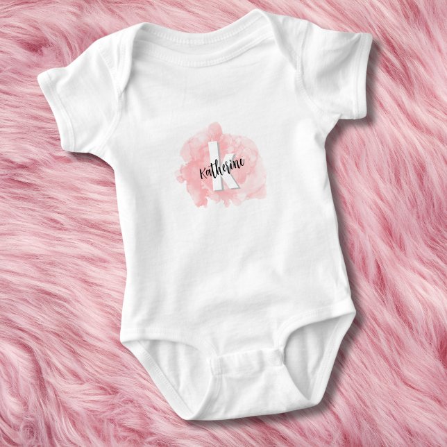 Pink Watercolor Monogram Baby Girl Bodysuit (Creator Uploaded)