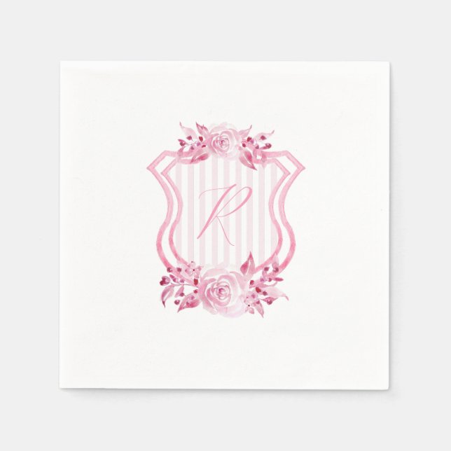 Pink Watercolor Monogram Floral Napkins (Front)