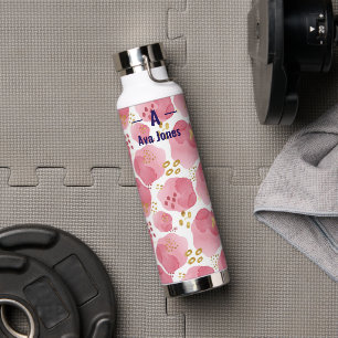 Pink Watercolor Monogram Thermos – Custom Name  Water Bottle