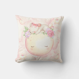 Pink Watercolor Moon Stars Mouse Floral Nursery Cushion