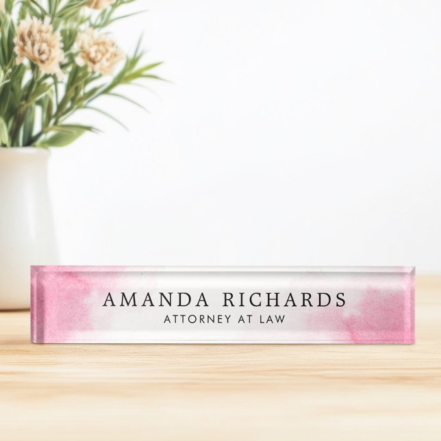 Pink watercolor nameplate (Pink watercolor desk name plate)
