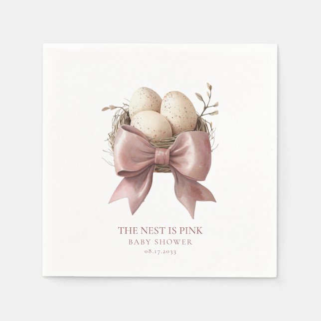 Pink Watercolor Nest Baby Shower Design Napkin (Front)