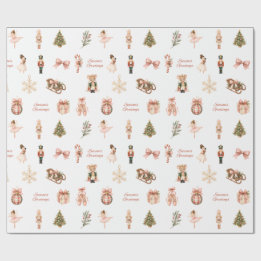 Pink Watercolor Nutcracker Ballet Pattern Wrapping Paper