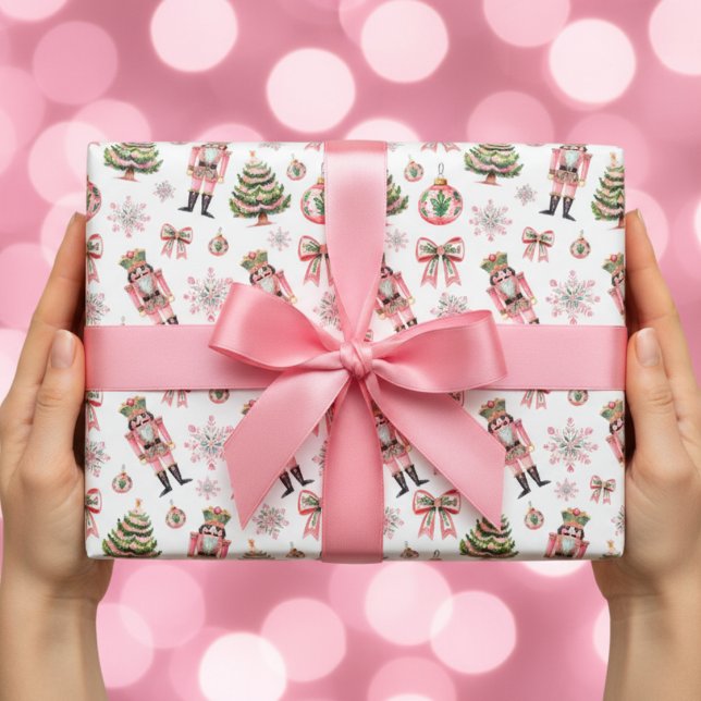 Pink Watercolor Nutcracker Christmas Wrapping Paper Sheet (Creator Uploaded)