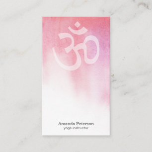 Pink Watercolor Om Yoga Instructor Business Card