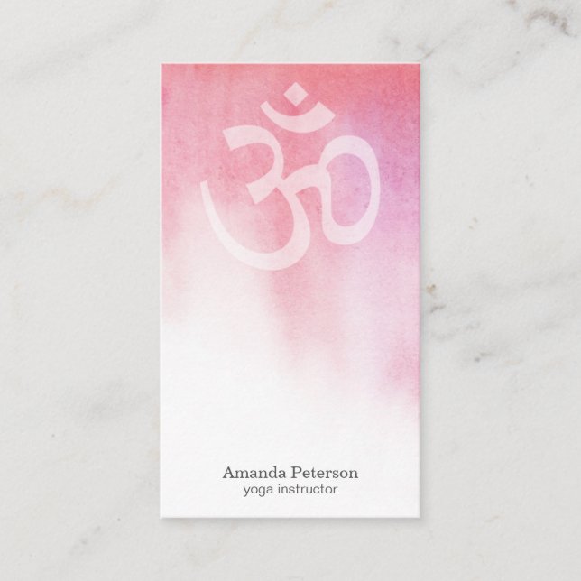 Pink Watercolor Om Yoga Instructor Business Card (Front)